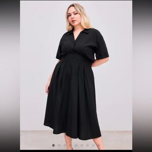 BLACK LINEN-BLEND COLLAR RUFFLE SOLID MAXI DRESS CURVE SIZE: 0XL (12/14)